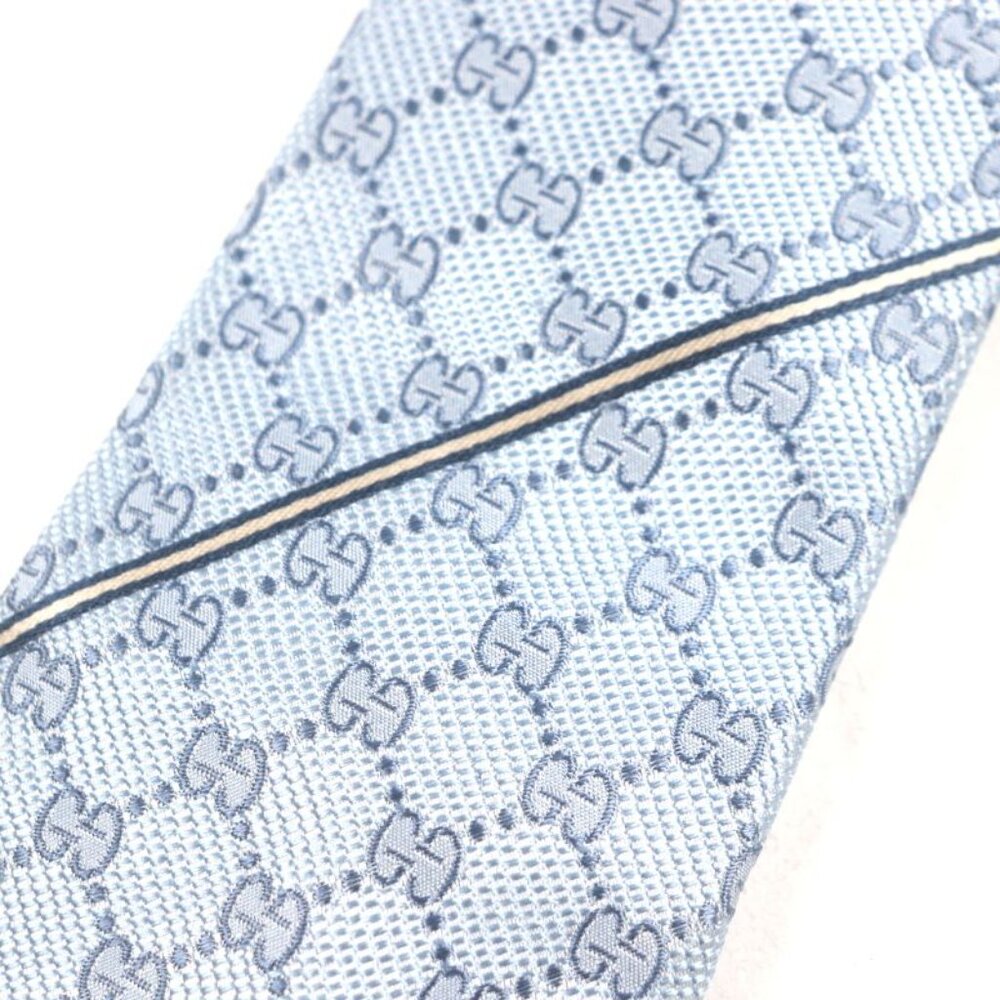 Gucci 100% Silk Cravat GG Pattern Allover Tie Light Blue - Picture 4 of 10